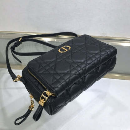 Caro Double Pouch Black Supple Cannage Calfskin M9237