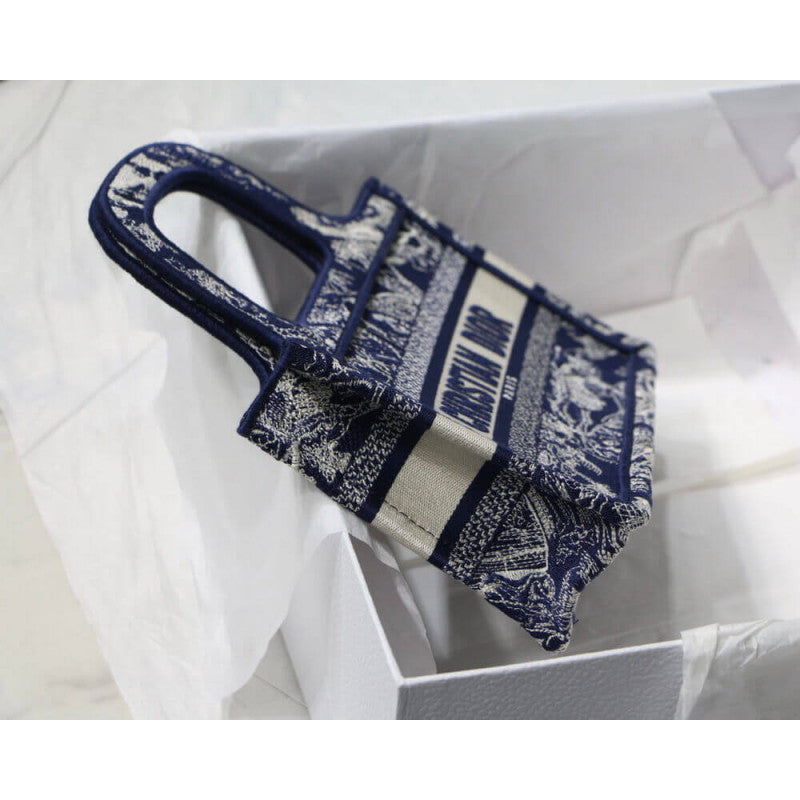 Mini Book Tote Blue Toile de Jouy Reverse Embroidery M1271