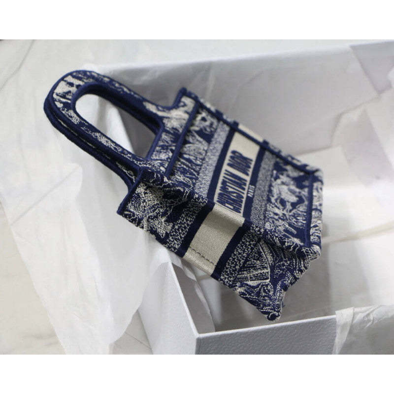 Mini Book Tote Blue Toile de Jouy Reverse Embroidery M1271