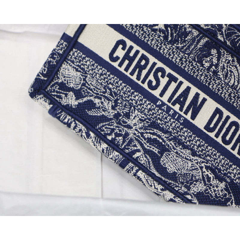 Mini Book Tote Blue Toile de Jouy Reverse Embroidery M1271