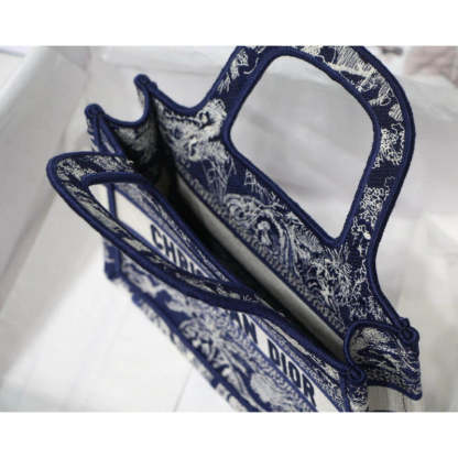 Mini Book Tote Blue Toile de Jouy Reverse Embroidery M1271