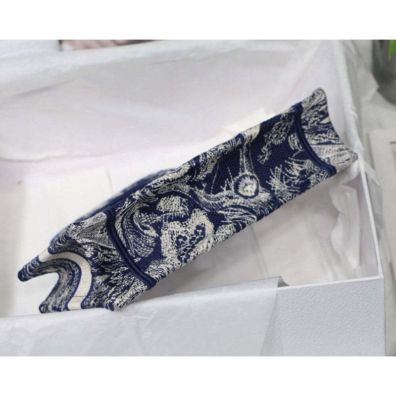 Mini Book Tote Blue Toile de Jouy Reverse Embroidery M1271
