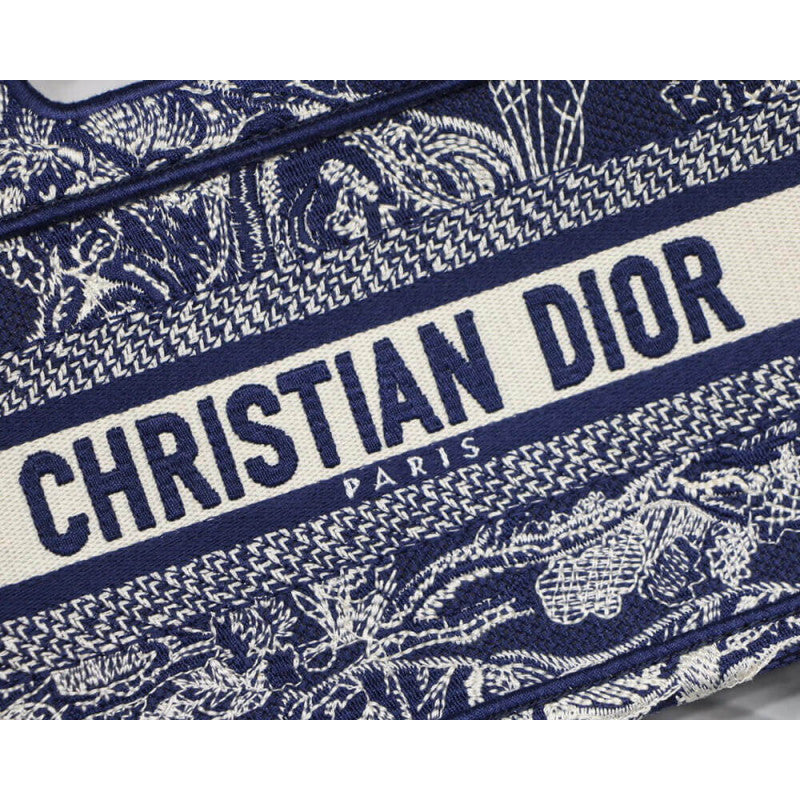 Mini Book Tote Blue Toile de Jouy Reverse Embroidery M1271