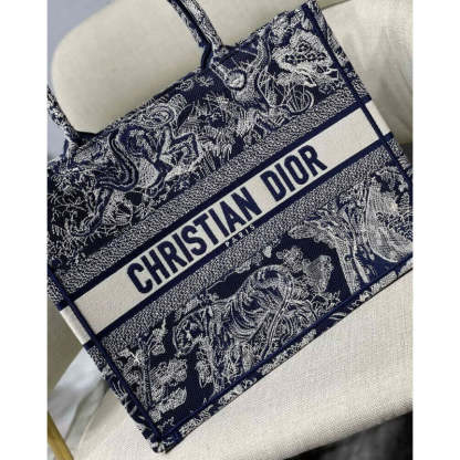 Small Book Tote Blue Toile de Jouy Reverse Embroidery M1296