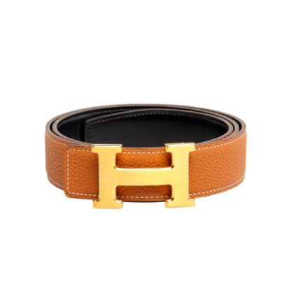 HM BELT TOGO SWIFT GOLD BUCKLE BROWN 2.4CM