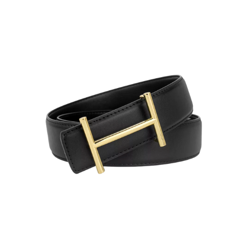 HM LEATHER BELT GOLD BUCKLE BLACK 38MM