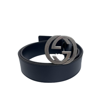 GG LEATHER BELT WITH GOLD INTERLOCKING G 4CM