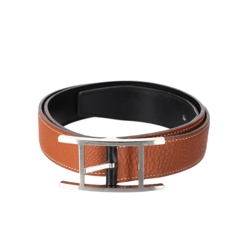 HM QUENTIN REVERSIBLE BELT BROWN SILVER METAL 32MM