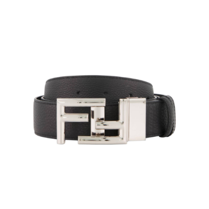 FD'S BLACK LEATHER BELT WITH FD SILUVER BUCKLE 40MM