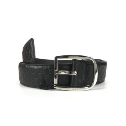 GG CALFSKIN MONOGRAM BLACK BELT SILVER METAL 4CM