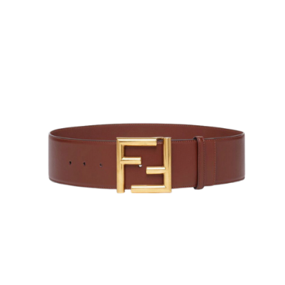 FD BROWN LEATHER BELT WITH FD GOLD BUCKLE 40MM