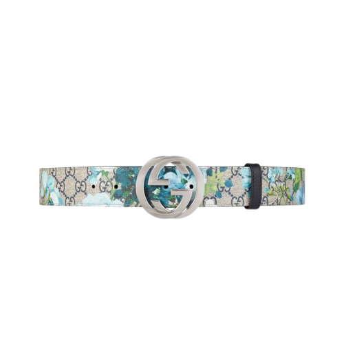 GG'S SILVER BUCKLE BLUE SAKORA FLOWER BELT 4CM