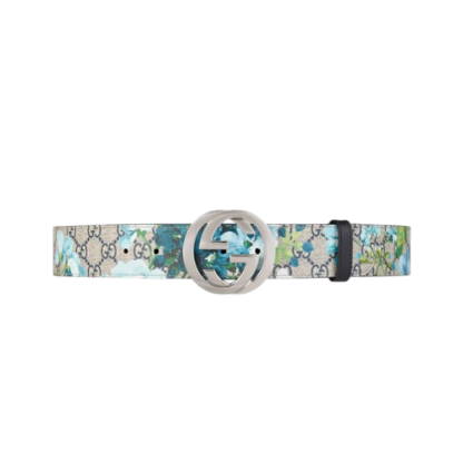 GG'S SILVER BUCKLE BLUE SAKORA FLOWER BELT 4CM