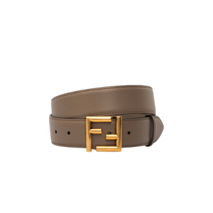 FD GREY LEATHER BELT WITH FD GOLD BUCKLE 40MM