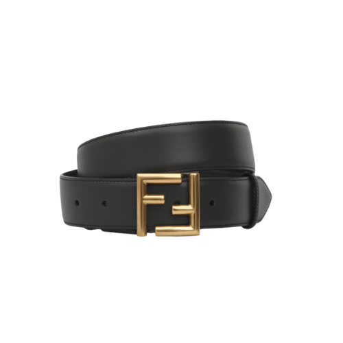 FD BLACK LEATHER BELT WITH FD GOLD BUCKLE 40MM