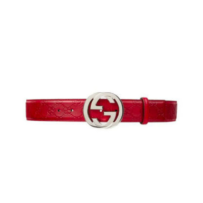 GG CALFSKIN MONOGRAM RED BELT SILVER METAL 3.5CM