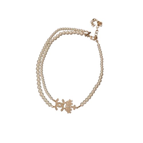 CC FAUX PEARL AND CRYSTAL CC DOUBLE STRAND NECKLACE