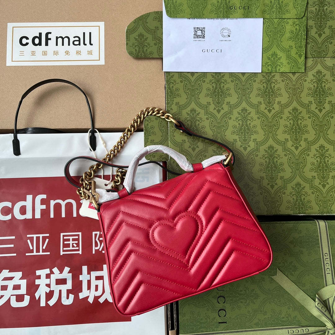 gg Marmont Mini Top Handle Bag Red For Women, Women’s Bags 8.3in/21cm gg ‎