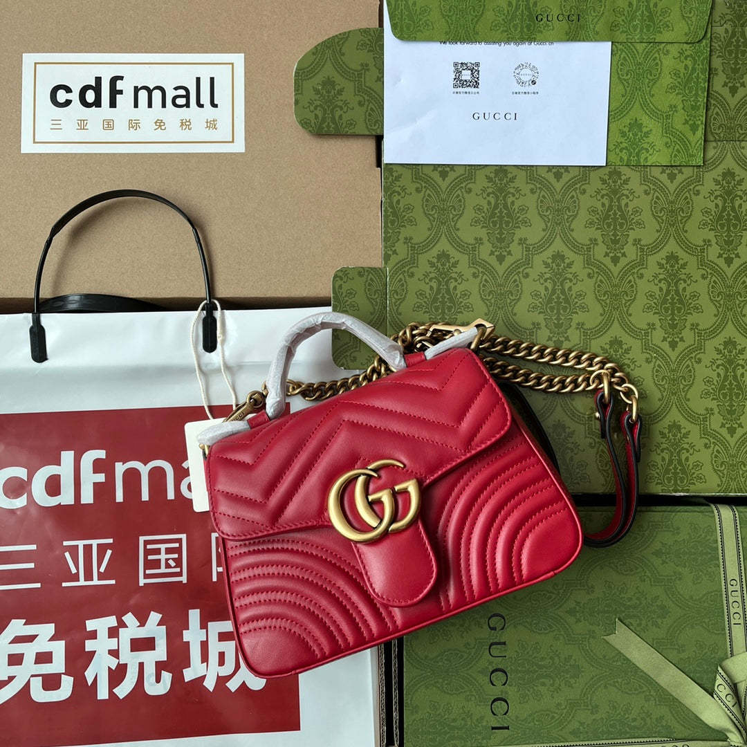 gg Marmont Mini Top Handle Bag Red For Women, Women’s Bags 8.3in/21cm gg ‎