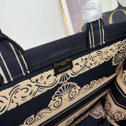 DIR LARGE BOOK TOTE BLUE GOLD CORNELY EMBROIDERY 42CM