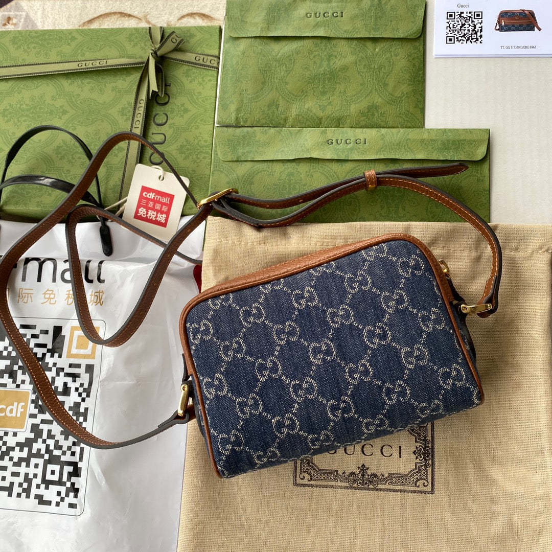 gg Ophidia gg Mini Bag Dark Blue And Ivory Eco Washed Organic gg Jacquard Denim For Women 7in/17.5cm gg 517350 2KQgg 8375