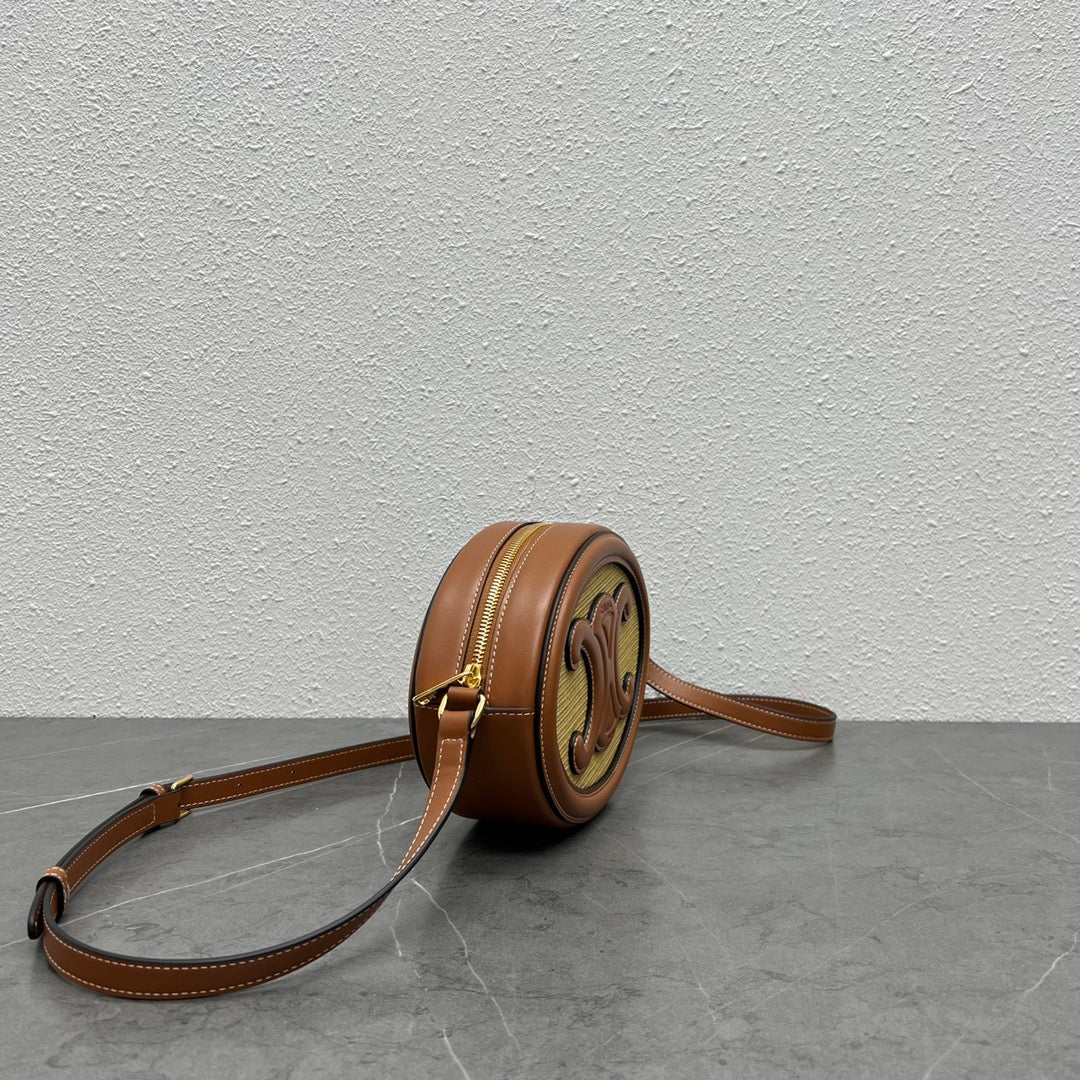 CE Oval Bag Cuir Triomphe In Textile Natural / Tan For Women 8in/20cm 198602DU8.02NT