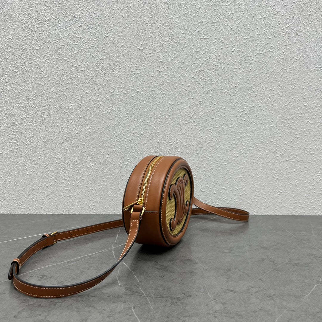 CE Oval Bag Cuir Triomphe In Textile Natural / Tan For Women 8in/20cm 198602DU8.02NT