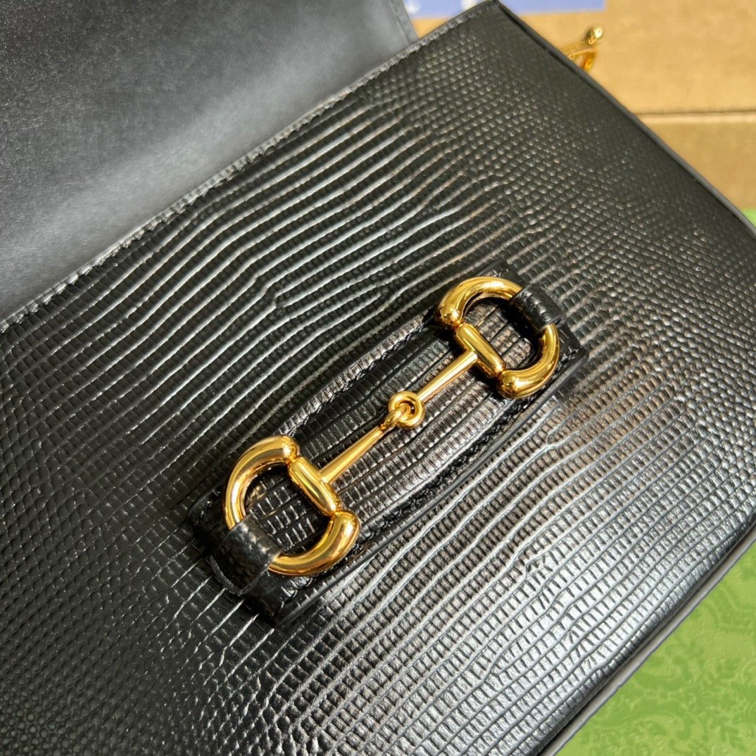 gg Horsebit 1955 Lizard Mini Bag Black For Women, Women&#8217;s Bags 8in/20cm gg