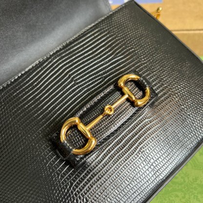 gg Horsebit 1955 Lizard Mini Bag Black For Women, Women&#8217;s Bags 8in/20cm gg