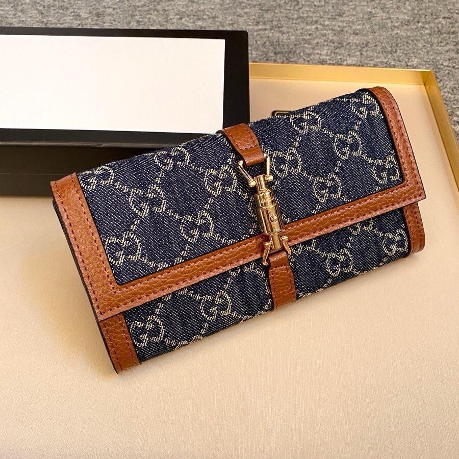 GG JACKIE 1961 CONTINENTAL CHAIN WALLET GG DENIM 19CM