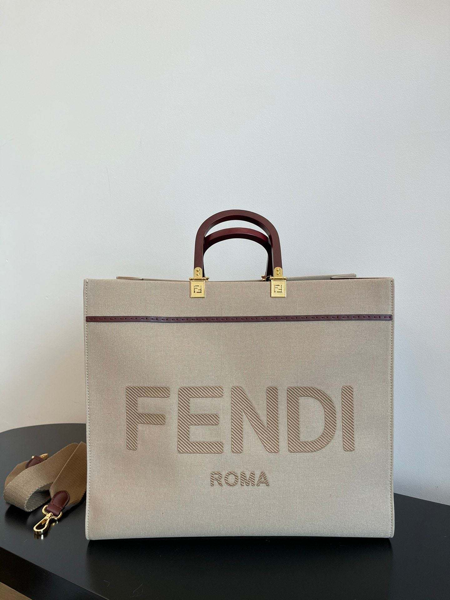 FI Sunshine Large Tote Bag Beige For Women, Women’s Handbags, Shoulder Bags 15.7in/40cm FF 8BH372