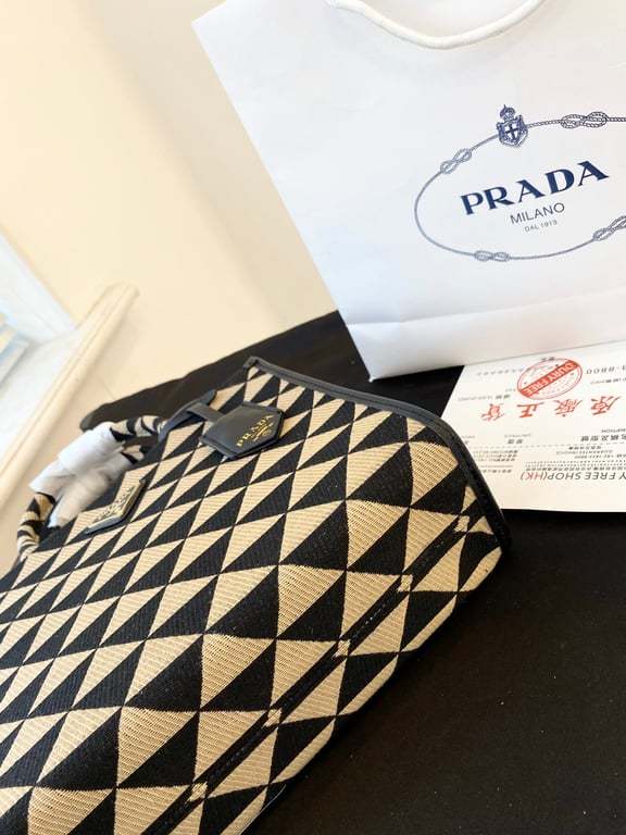 PR SMALL SYMBOLE EMBROIDERED FABRIC HANDBAG 28CM