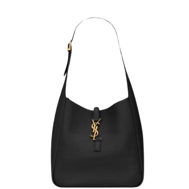 SAINT LAURENT LE 5 A 7 SOFT SMALL HOBO BAG IN SMOOTH LEATHER BLACK