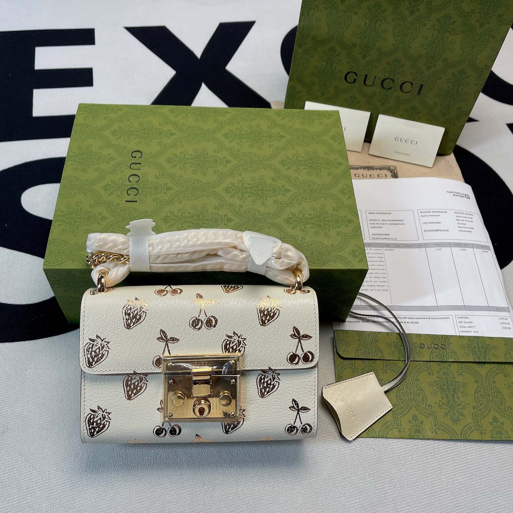 gg Padlock Small gg Strawberry Shoulder Bag White For Women, Women’s Bags 7.9in/20cm gg