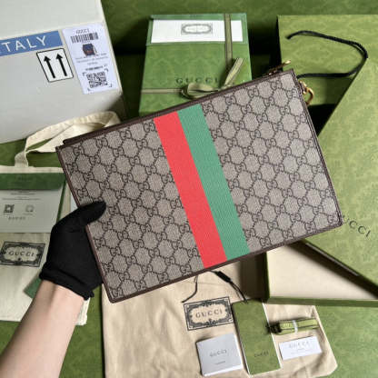gg Tiger Clutch Supreme Canvas Brown For Women 11in/28cm gg