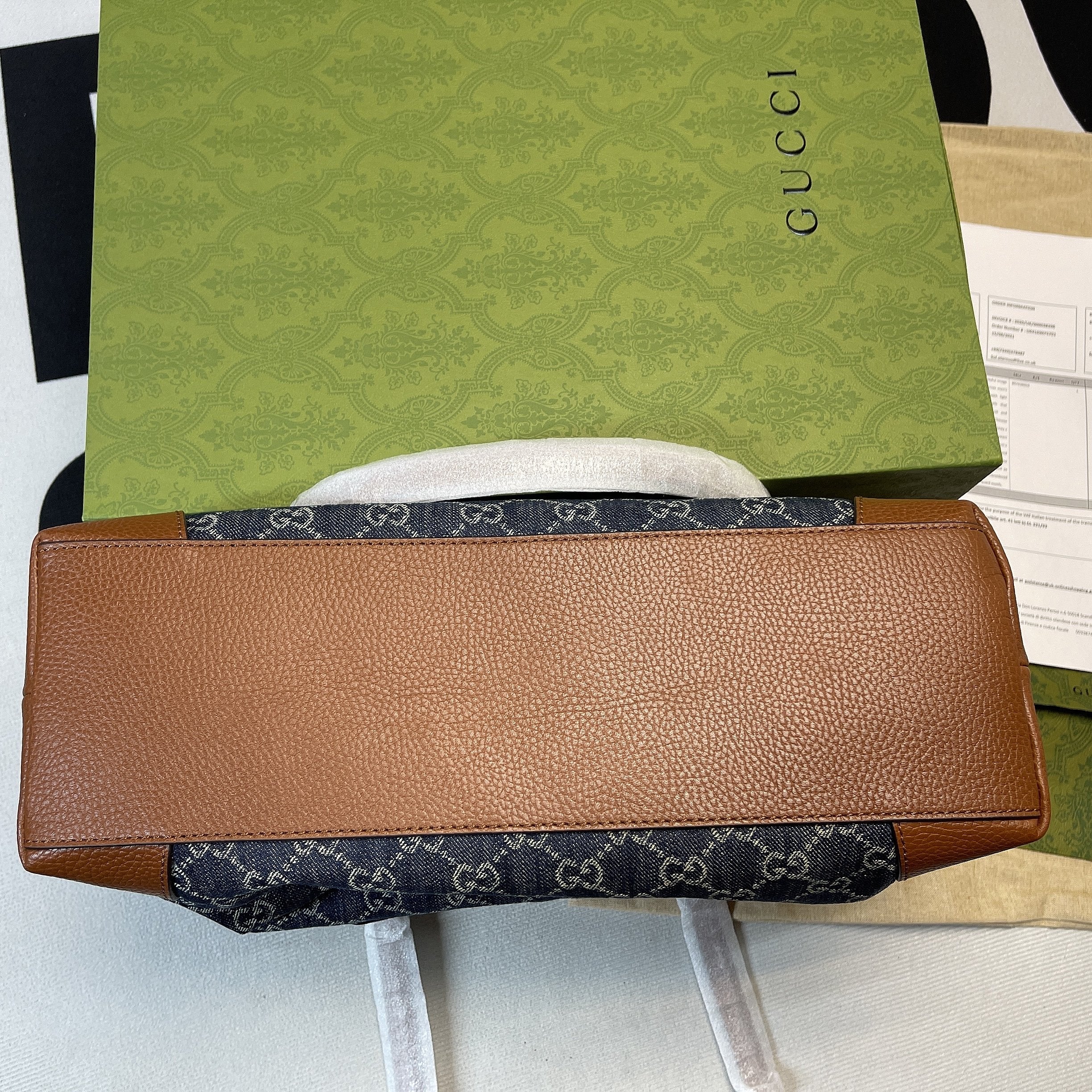 gg Ophidia gg Medium Tote Dark Blue And Ivory Eco Washed Organic gg Jacquard Denim  For Women 15in/38cm gg ‎631685 2KQgg 8375