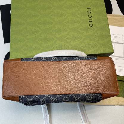 gg Ophidia gg Medium Tote Dark Blue And Ivory Eco Washed Organic gg Jacquard Denim  For Women 15in/38cm gg ‎631685 2KQgg 8375