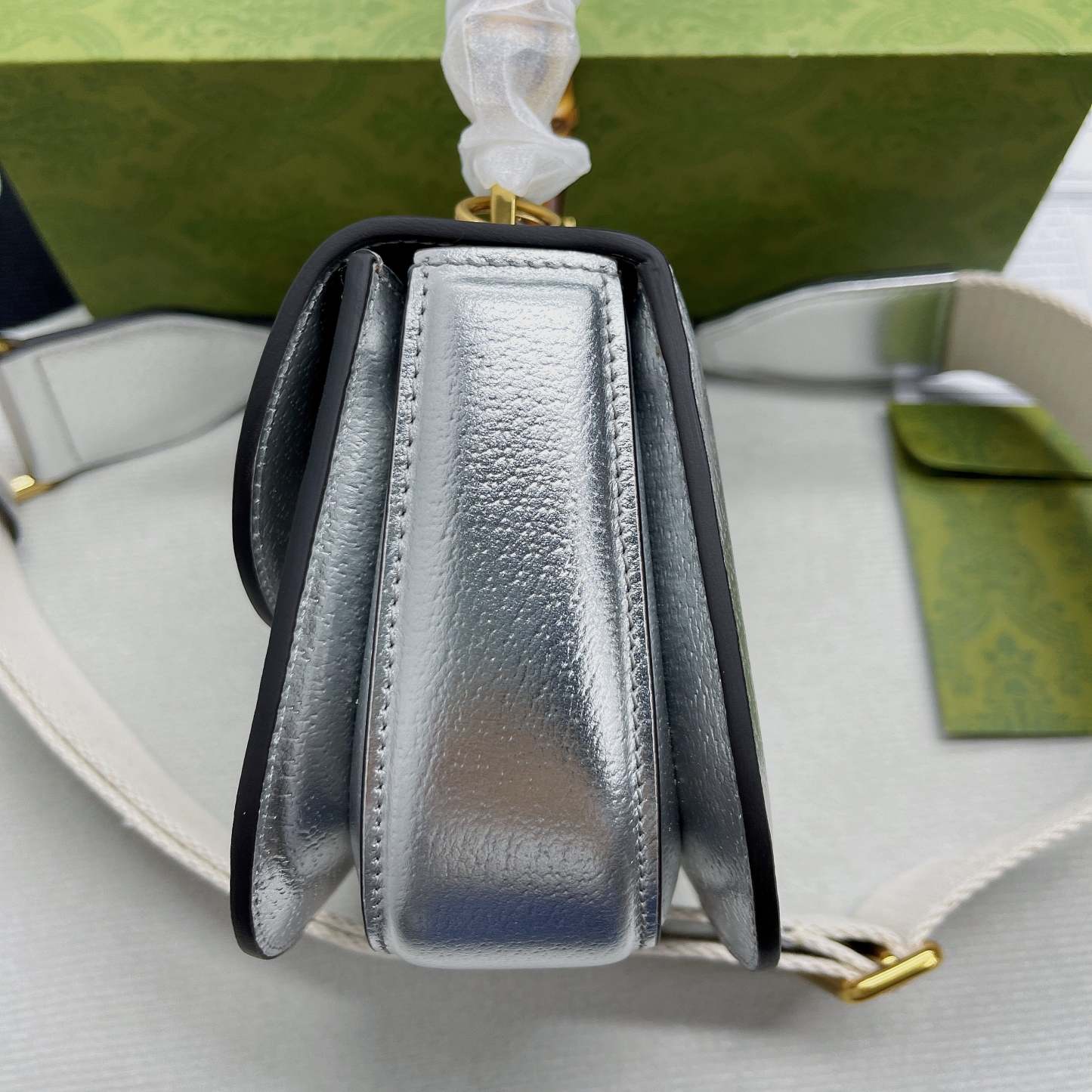 gg Bamboo 1947 Mini Top Handle Bag Silver For Women, Women’s Bags 6.7in/17cm gg