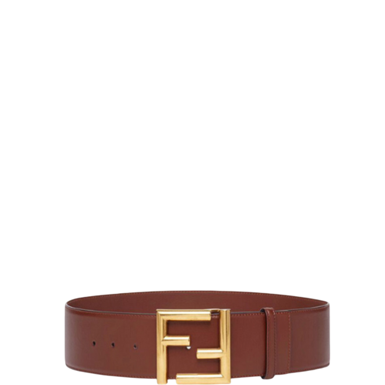 FD BROWN LEATHER BELT WITH FD GOLD BUCKLE 40MM