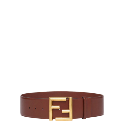 FD BROWN LEATHER BELT WITH FD GOLD BUCKLE 40MM