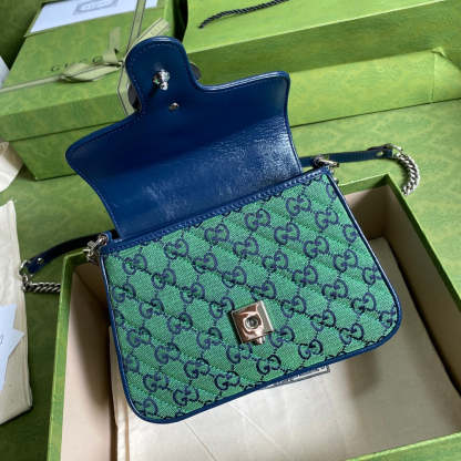 gg Marmont Multicolour Mini Top Handle Bag Green Blue For Women 8in/20cm gg
