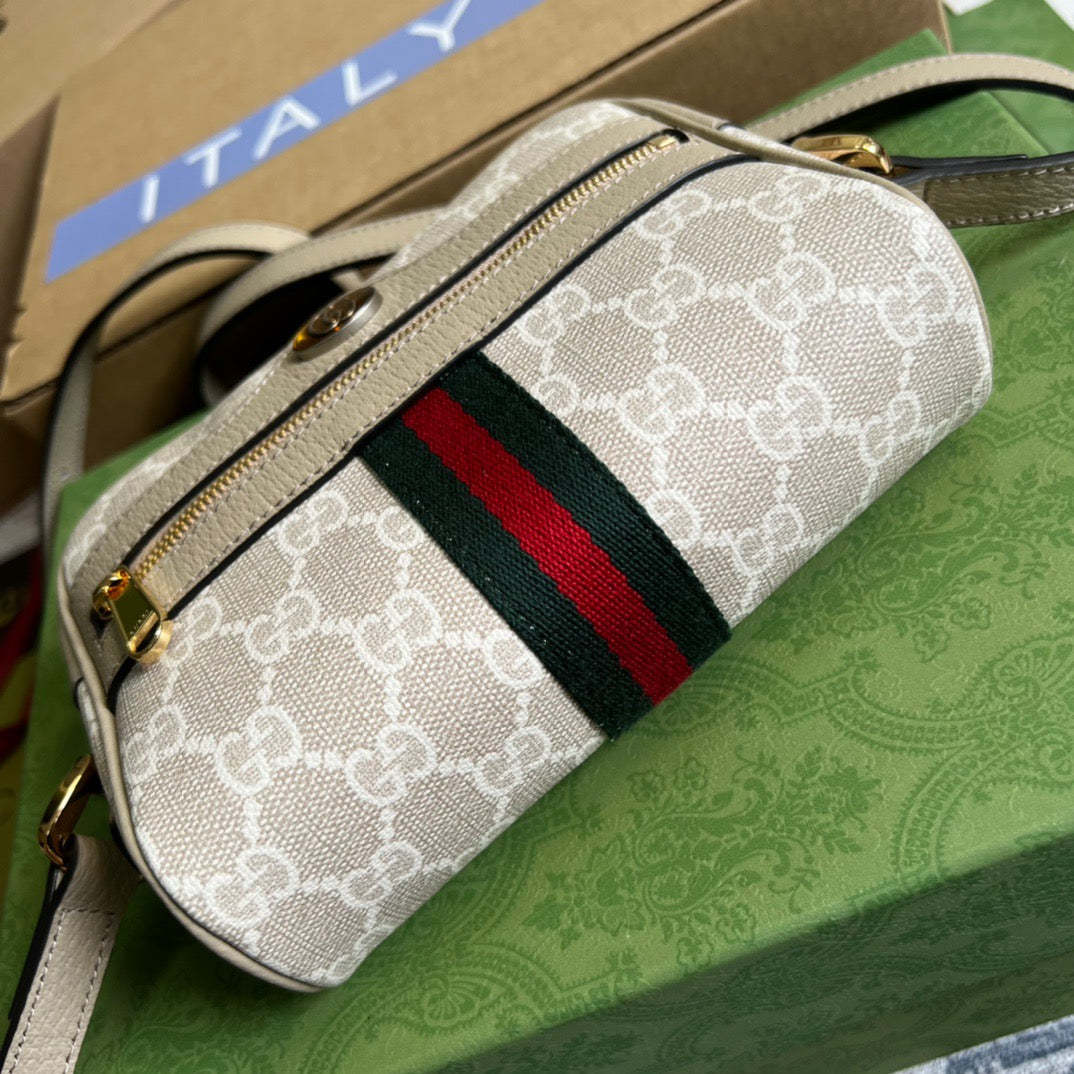 gg Ophidia Mini gg Bag Beige And Ebony gg Supreme Canvas, With Beige For Women  7in/17.5cm gg 