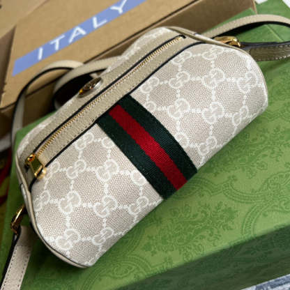 gg Ophidia Mini gg Bag Beige And Ebony gg Supreme Canvas, With Beige For Women  7in/17.5cm gg 