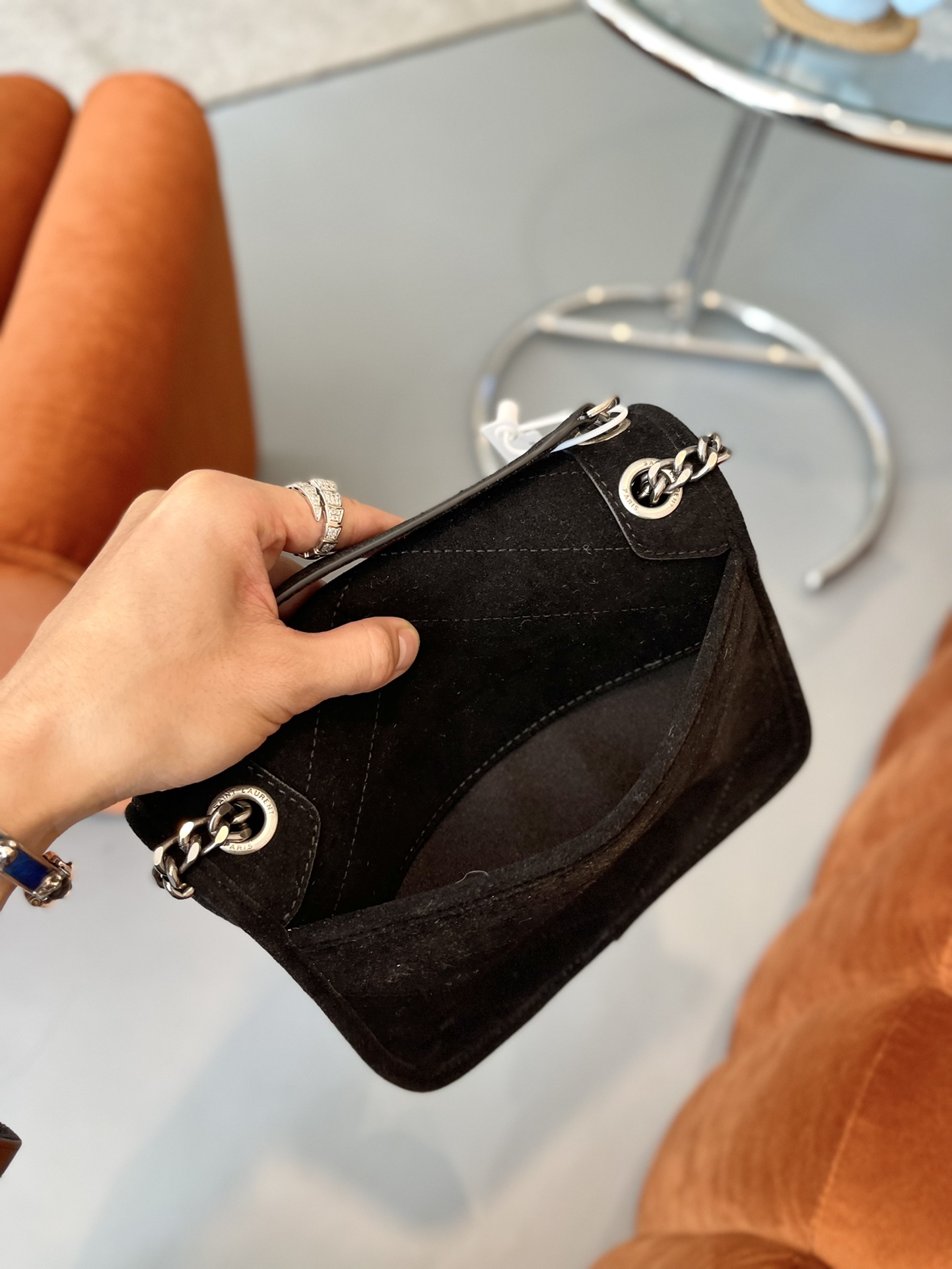 YSL NIKI MEDIUM QUILTED SUEDE SHOULDER BAG BLACK