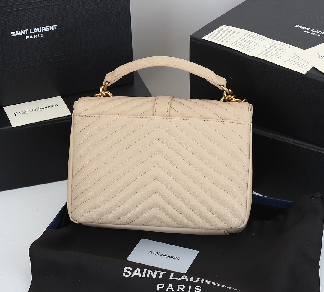 YSL COLLÈGE MEDIUM CHAIN BAG IN QUILTED LEATHER BEIGE 24CM 600279BRM072721