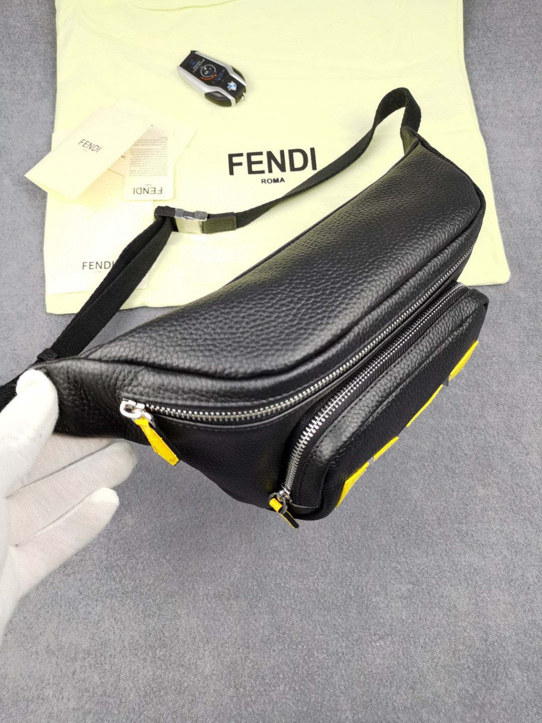 FI Little Monster Belt Bag Black/Yellow For Men, Men&#8217;s Bags 7.9in/20cm FF