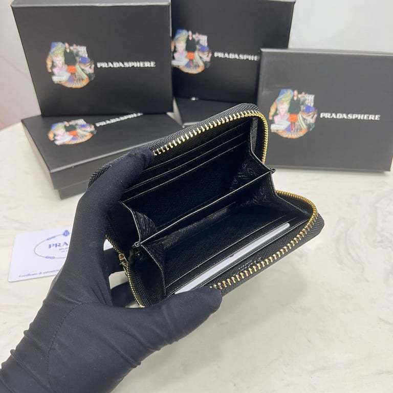 PR SAFFIANO LEATHER COIN PURSE BLACK WALLET 10CM 1MM268 QWA F0002