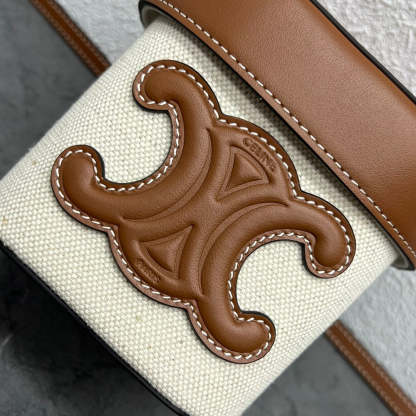 CE Small Box Cuir Triomphe In Textile Natural / Tan For Women 4in/11cm 