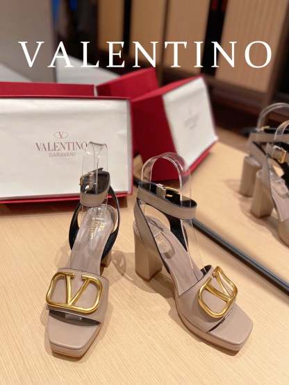 Valentino Garavani Strap Heeled Sandals With V Logo Signature Embellishment Beige For Women