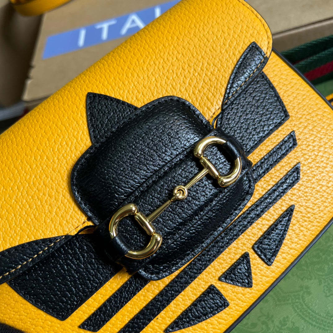 gg x Adidas Horsebit 1955 Mini Bag Yellow For Women, Women’s Bags 8.1in/21cm gg 658574 U3ZDG 7775